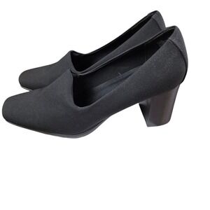 Aerosoles Midnight Pump 9.5 Black Square Toe Chunky Block Heel Stretch